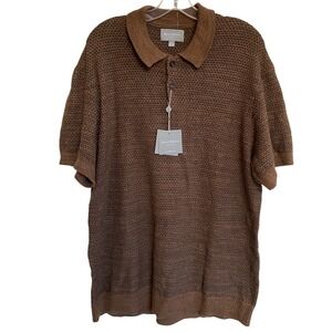 Hickey Freeman Men's Collared Knit Brown Short Sleeve Sweater Classic Fit -L NWT